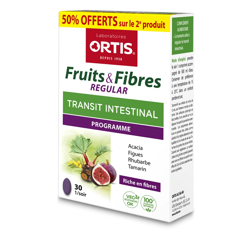 Fruits&Fibres Regular 50% offerts cpr. - - Transit intestinal trop lent - Laboratoires ORTIS