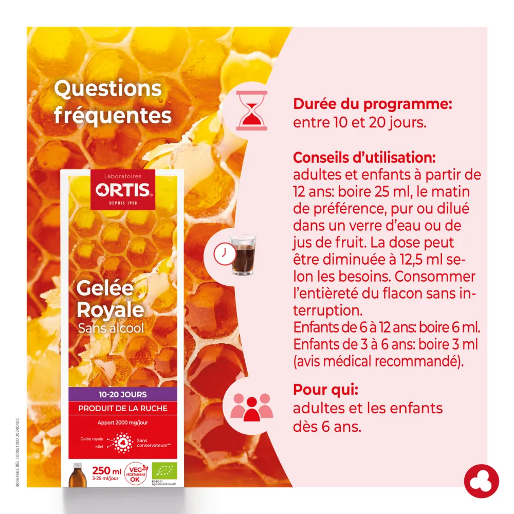 Gelée Royale sans alcool - Produit de la ruche - Laboratoires ORTIS